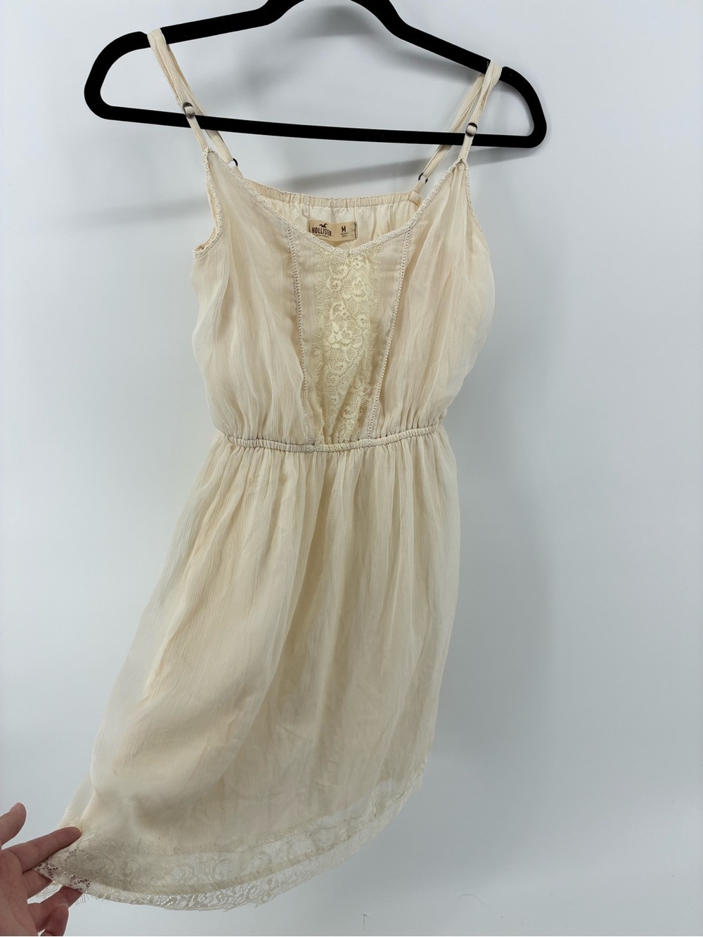 Hollister Cream Lace-Detail Spaghetti Strap Dress